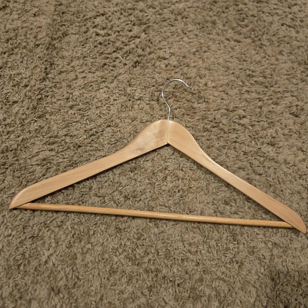 7-Pack Wooden Hangers w/ Pants Bar- Natural Wood Closet Space-Saving